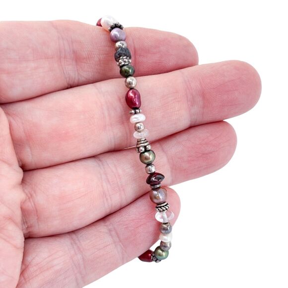 Vintage Sterling Silver 925 Labradorite Pearl Bracelet 7" - Picture 1 of 5